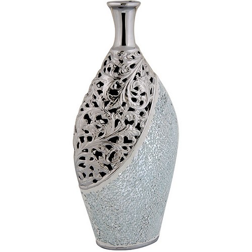 Dekoratif Gümüş Görünümlü Seramik Vazo
