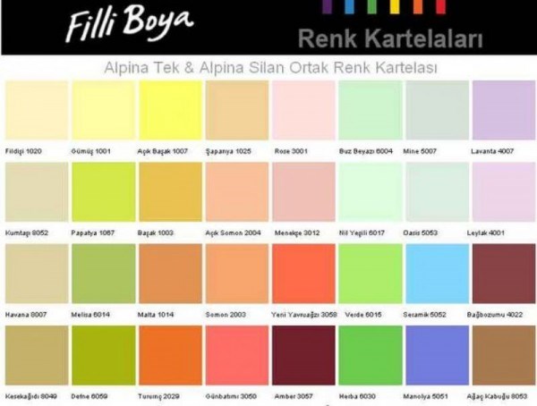 FİLLİ BOYA İÇ CEPHE RENK KARTELASI